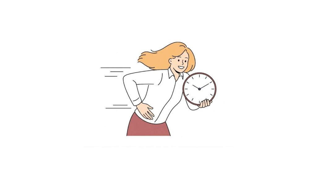 femme qui court derrière et en tenant une horloge dans les mains
